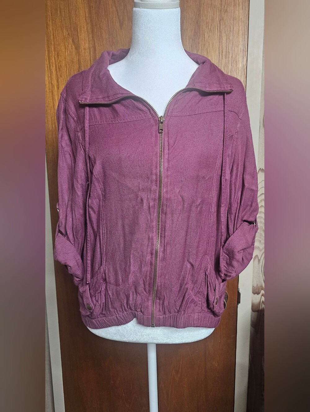 American Rag Dusty Mauve Zip-Front Bomber Jacket